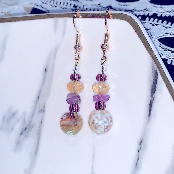 New Beautifully Handcrafted Beaded Dangle Earrings w/Natural Healing Properties - Picture 2 of 13